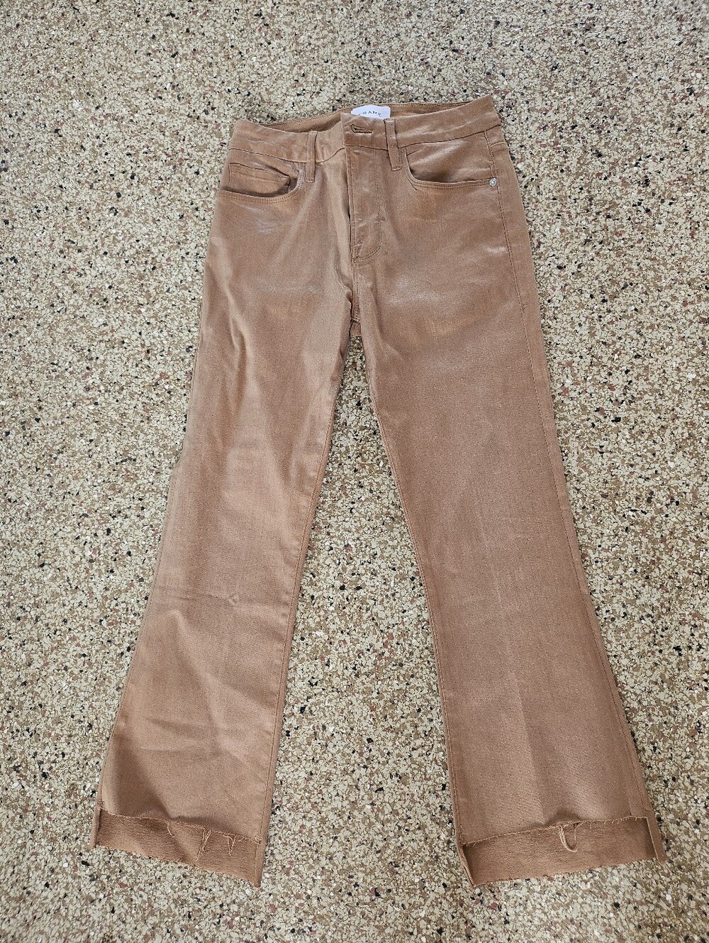 Frame Le Crop Mini Boot in Radio Cascade Cropped Front Hem Shimmery Tan 27